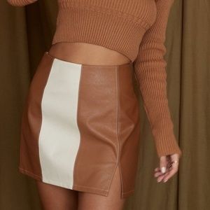 12th Tribe Color Block Leather Skirt